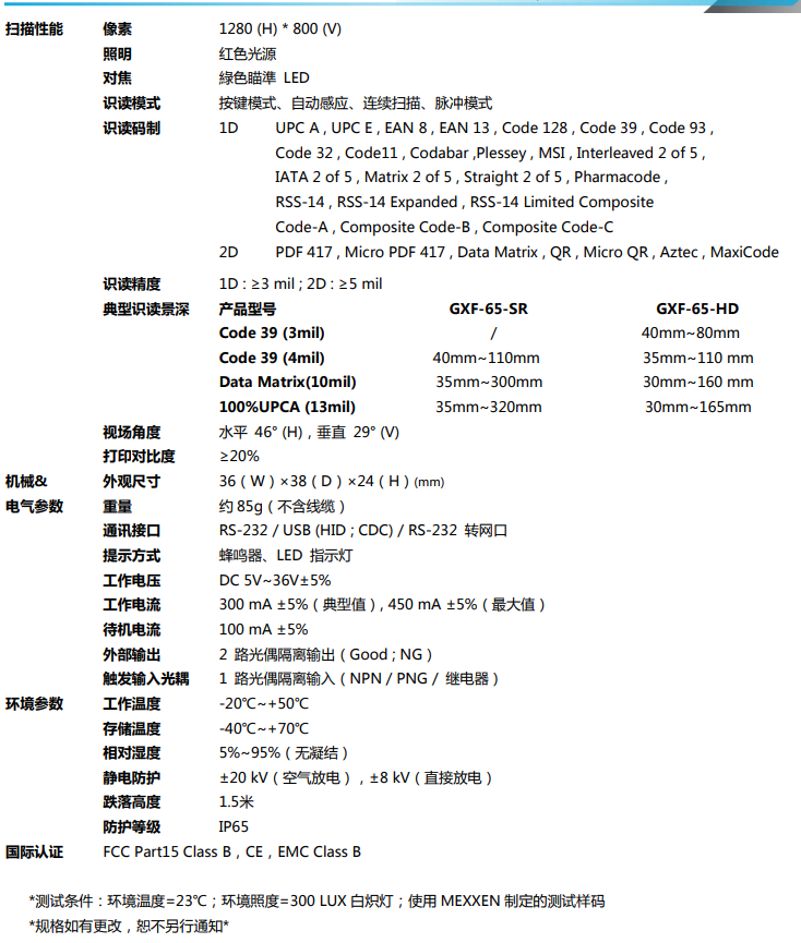 GXF-65Series詳細參數圖