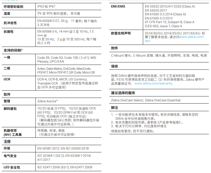 zebra斑馬FS70詳細參數