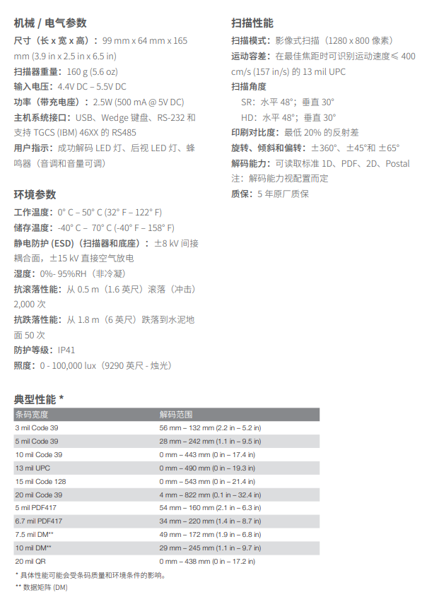 honeywell霍尼韋爾1900-C條碼掃描槍詳細參數