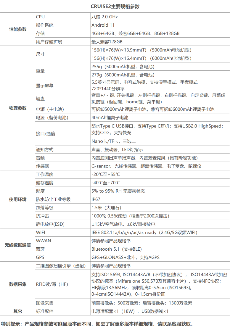 東集CRUISE 2智能手持終端PDA詳細參數圖